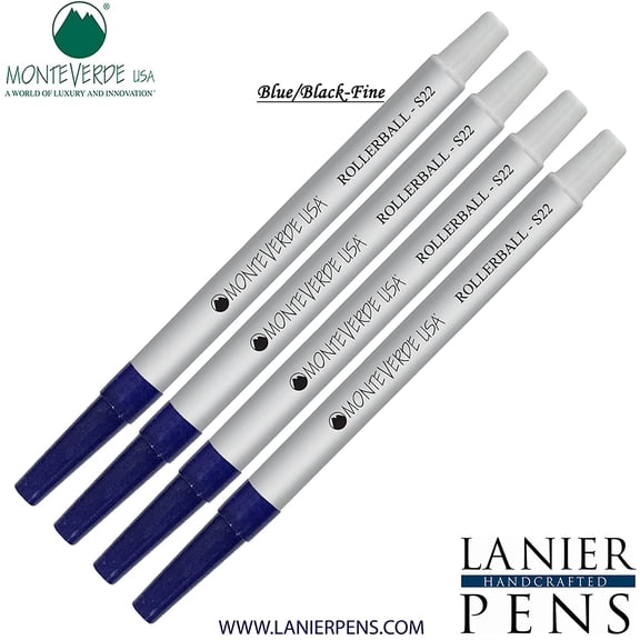 Lanier Combo Pack - 4 Pack - Monteverde Rollerball S22 Paste Ink Refill Compatible with most Sheaffer Style Rollerball Pens - BlueBlack (Fine Tip 0.6mm)