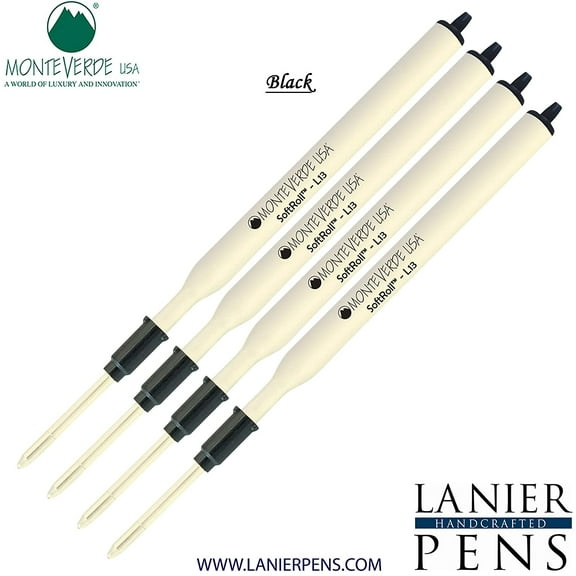 Lanier Combo Pack - 4 Pack - Monteverde Soft Roll Ballpoint L13 Paste Ink Refill Compatible with most Lamy Style Ballpoint Pens - Black (Medium Tip 0.7mm)