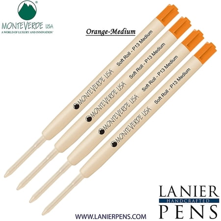 Lanier Combo Pack - 4 Pack - Monteverde SoftRoll Ballpoint P13 Paste Ink Refill Compatible with most Parker Style Ballpoint Pens - Orange (Medium Tip 0.7mm)