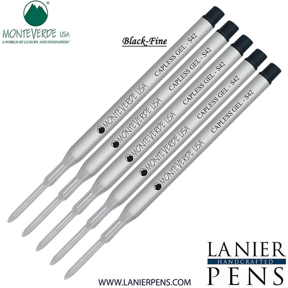 Lanier Combo Pack - 5 Pack - Monteverde Capless S42 Gel Ink Refill Compatible with most Sheaffer Style Ballpoint Pens - Black (Fine Tip 0.6mm)