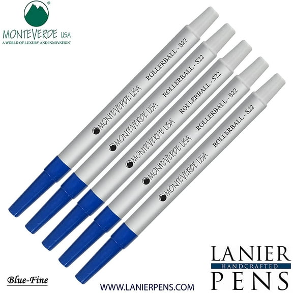 Lanier Combo Pack - 5 Pack - Monteverde Rollerball S22 Paste Ink Refill Compatible with most Sheaffer Style Rollerball Pens - Blue (Fine Tip 0.6mm)