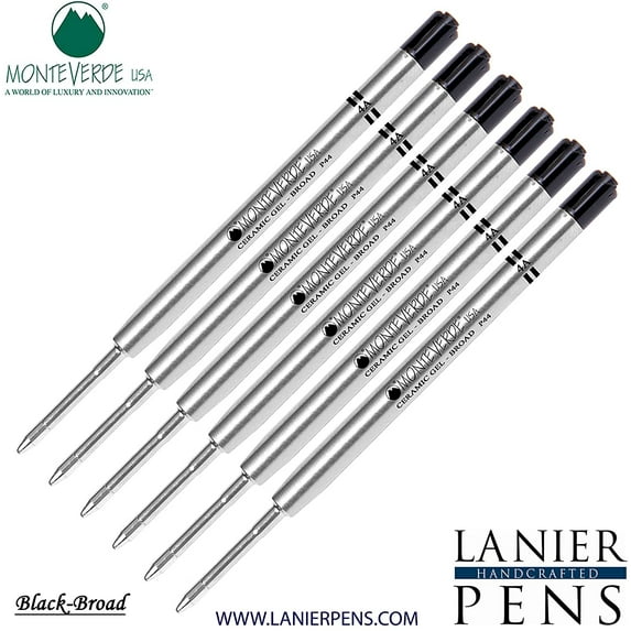 Lanier Combo Pack - 6 Pack - Monteverde Capless Ceramic Gel P44 Ink Refill Compatible with most Parker Style Ballpoint Pens - Black (Broad Tip 0.9mm)