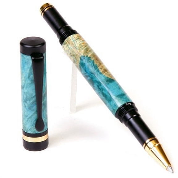 Lanier Pens - Classic Rollerball Pen - Black Enamel Plating - Turquoise Box Elder