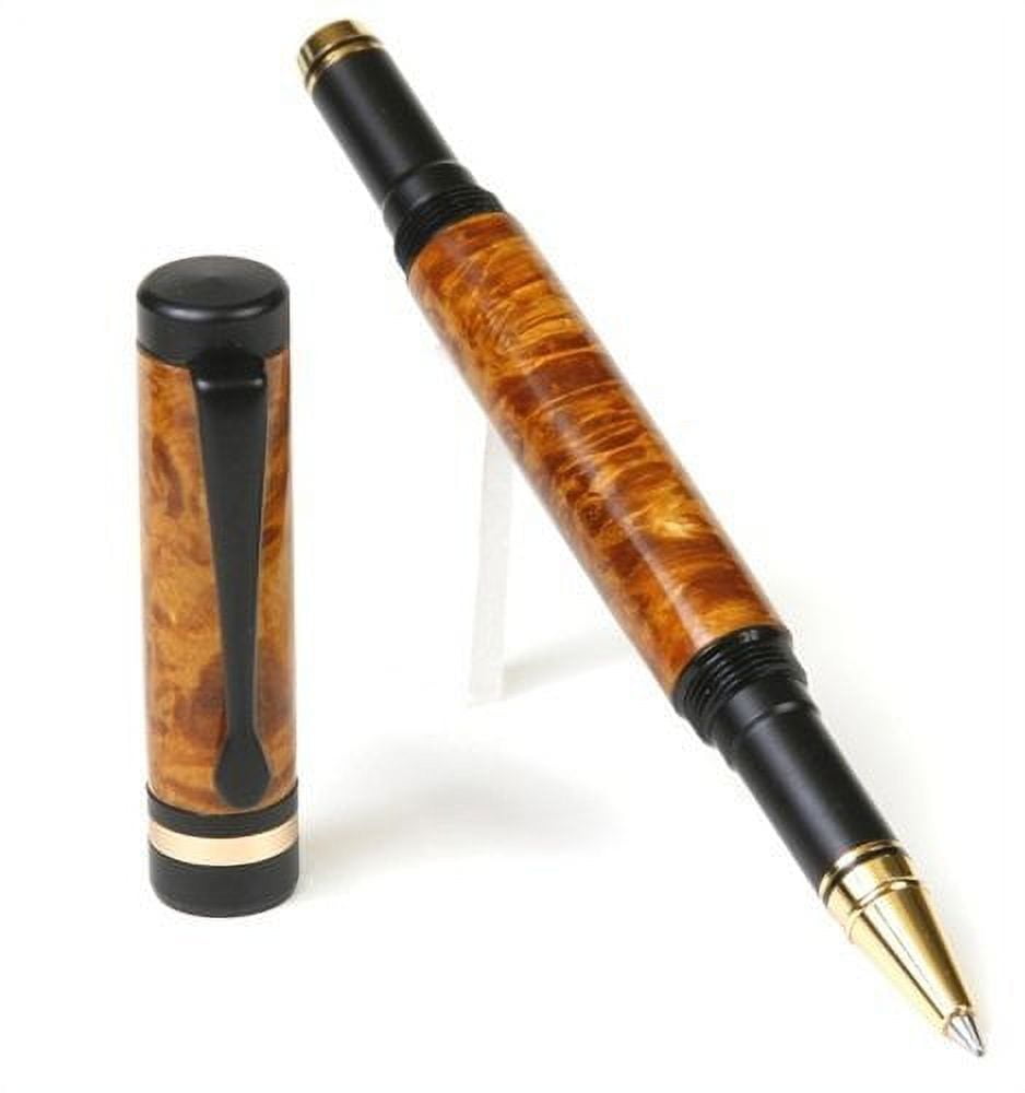 Lanier Pens - Classic Rollerball Pen - Black Enamel Plating - Yellow Box Elder