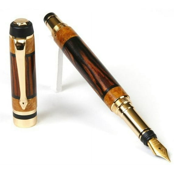 Lanier Pens - Elite Fountain Pen - 24kt Gold - Cocobolo with Yellow Box Elder Inlays