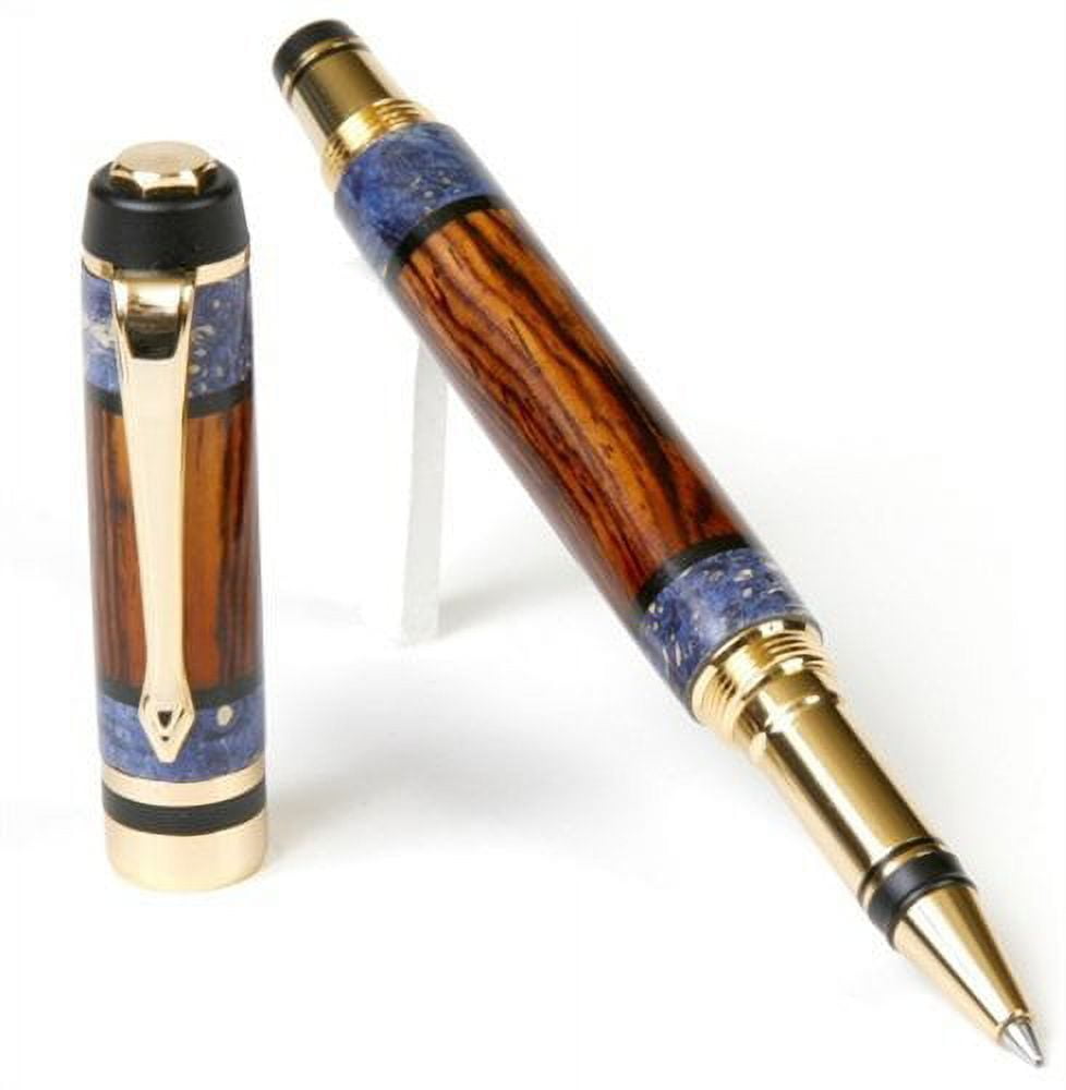 Lanier Pens - Elite Rollerball Pen - 24kt Gold Plating- Cocobolo with Blue Box Elder Inlays