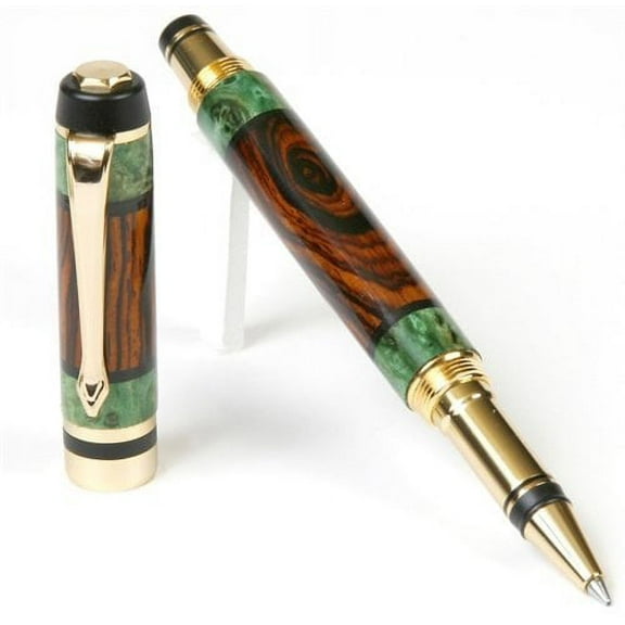 Lanier Pens - Elite Rollerball Pen - 24kt Gold Plating- Cocobolo with Green Box Elder Inlays