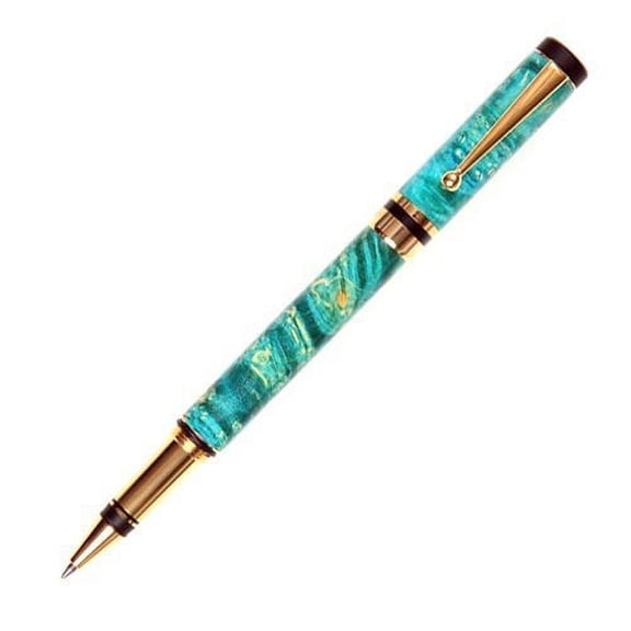 Lanier Pens - Elite Rollerball Pen - 24kt Gold Plating- Turquoise Box Elder