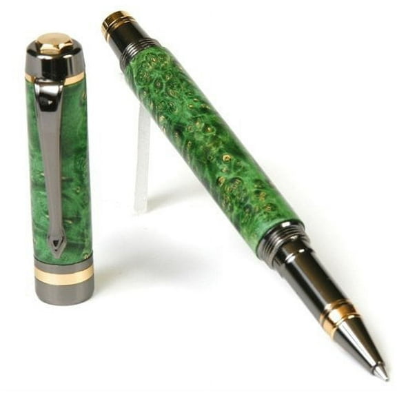 Lanier Pens - Elite Rollerball Pen - Gun Metal Plating- Green Box Elder