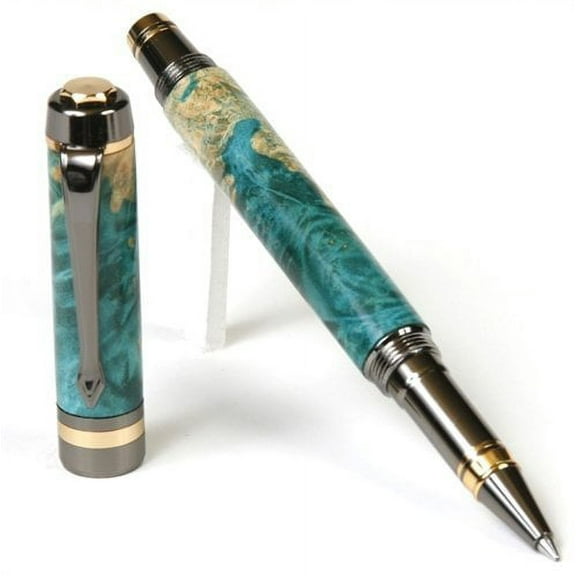 Lanier Pens - Elite Rollerball Pen - Gun Metal Plating- Turquoise Box Elder