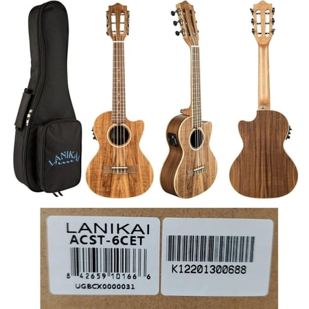 Lanikai ACST-6CET Solid Top Acacia 6 String Tenor Ukulele W/ Kula Preamp & Gig B