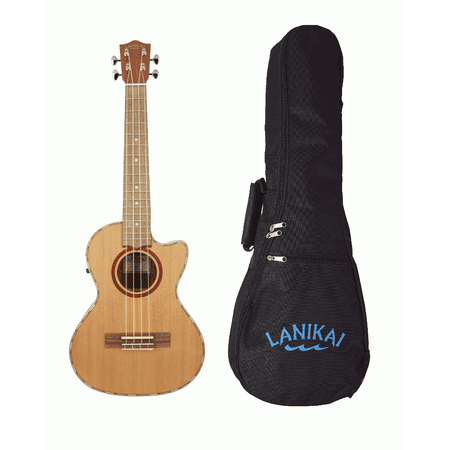 Lanikai CDST-CET Acoustic Electric Solid Cedar Top Tenor Cutaway Ukulele w/ Bag