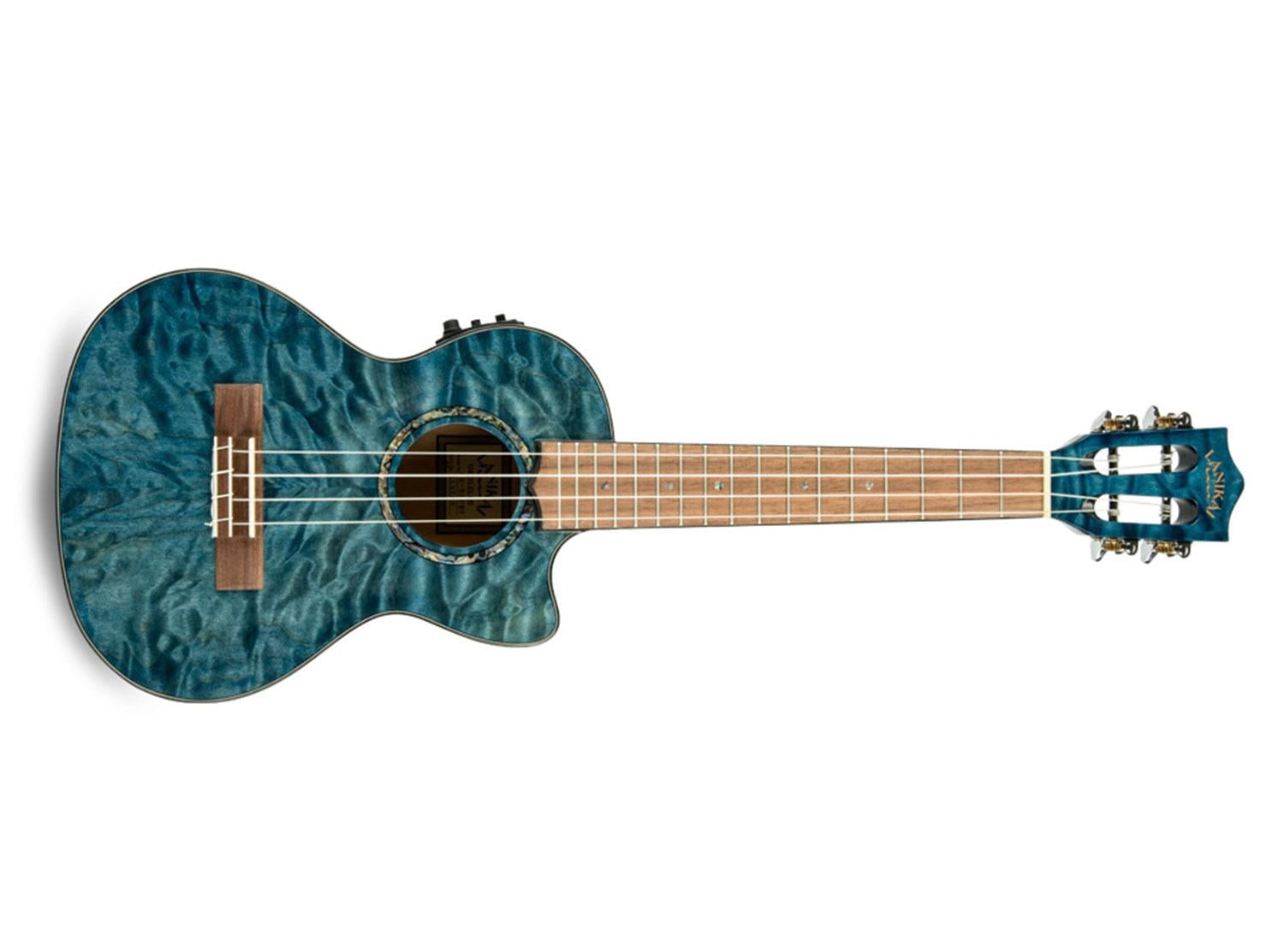 Lanikai Quilted Maple Blue stain Tenor with Kula Preamp A/E Ukulele