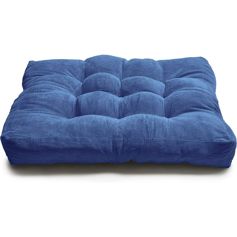 Lanit Corduroy Tufted Floor Cushion Square 24x24 Floor Pillow Aqua 