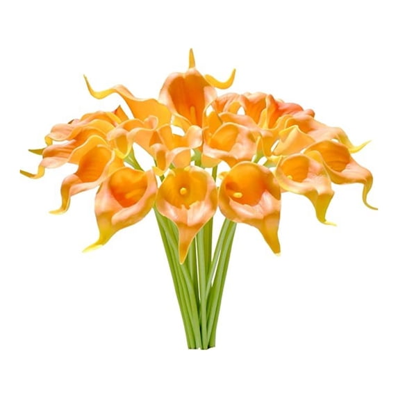Lankey 20pcs Orange Flowers Artificial Calla Lily Real Touch Silk Flowers 13.5" Fake Flower Arrangements Calla Lily Bouquet for Wedding Party Home Decoration