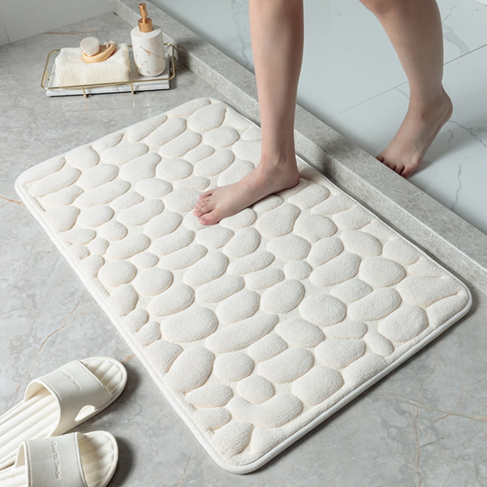 Lankey Memory Foam Bath Mat Polyester Embossed Cobblestone Bathroom