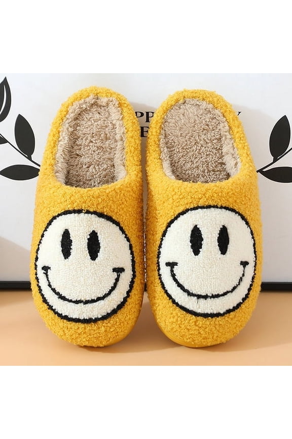 Smiley Face Slippers for Women Men Anti-Slip Soft Plush Comfy Indoor Slippers Couple Style Home Shoes