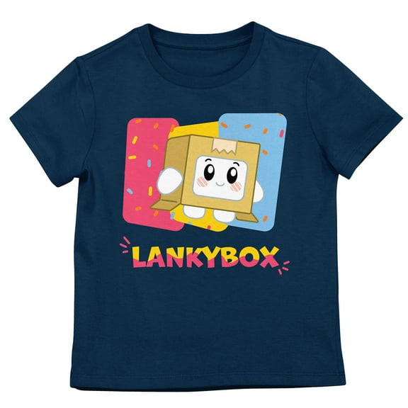 Lanky Box Boxy With Colorful Boxes Toddler Navy Crew Neck Short Sleeve T-shirt-Small