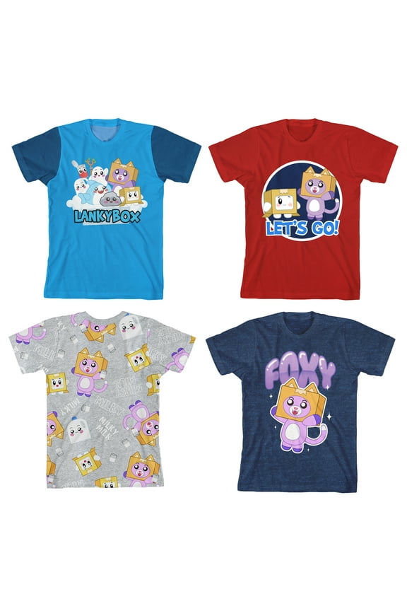 Lanky Box Rainbow Character Art Boy's 4-Pack Crew Neck Short Sleeve T-shirt Set 14/16 (XL)
