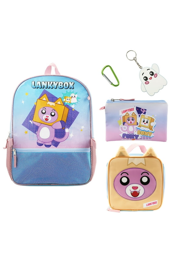 LankyBox 5-Piece 16" Backpack & Lunchbox Set For School & Travel
