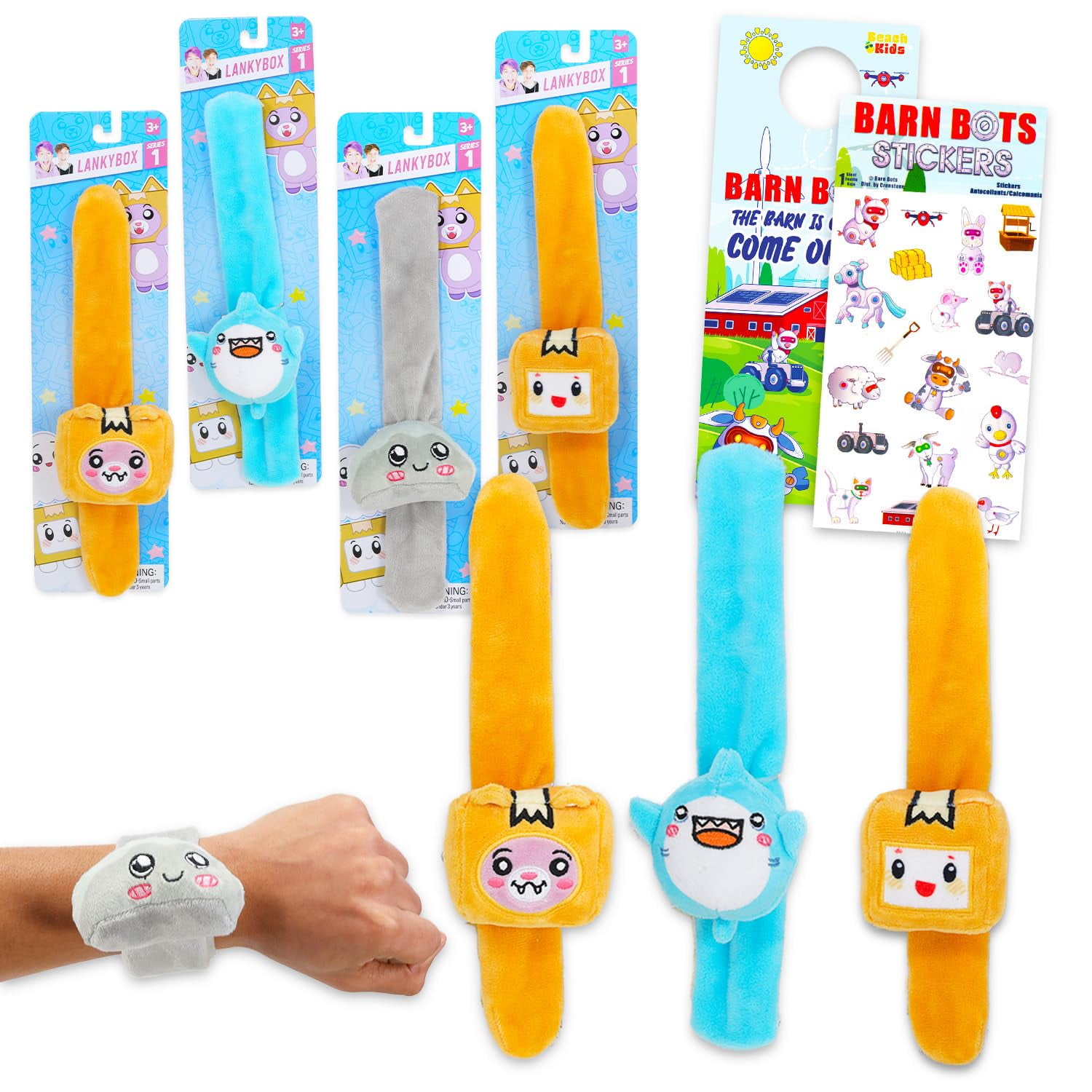 LankyBox Blind Bag Party Favors Set for Kids - Bundle with 4 LankyBox Surprise Slap Bracelets Plus Stickers, More | LankyBox Slap Bracelets for Boys, Girls