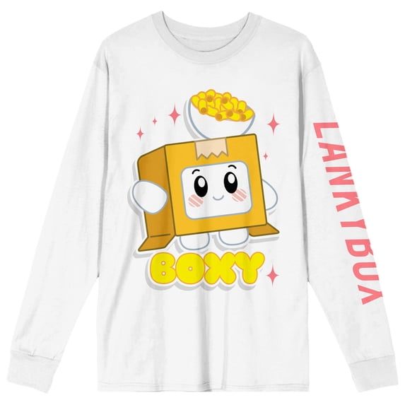 LankyBox Boxy Adult White Crew Neck Long Sleeve Tee-Large