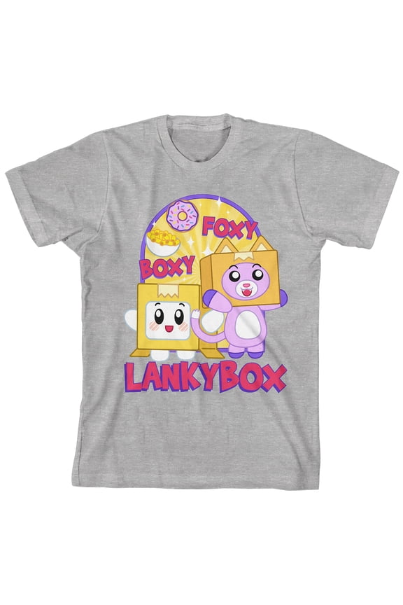 LankyBox Boxy & Foxy Crew Neck Short Sleeve Athletic Heather Boy's T-shirt-Medium