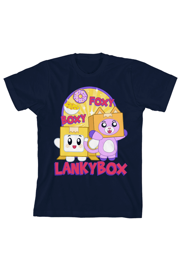 LankyBox Boxy & Foxy Crew Neck Short Sleeve Navy Boy's T-shirt-Medium