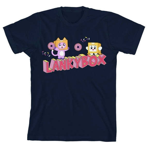 LankyBox Boxy & Foxy Donuts Crew Neck Short Sleeve Navy Boy's T-shirt-XL