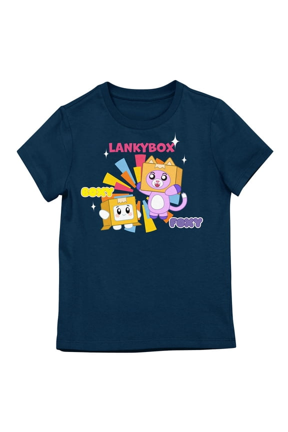 LankyBox Boxy & Foxy Logo Crew Neck Short Sleeve Youth Girl's Navy T-shirt-Large