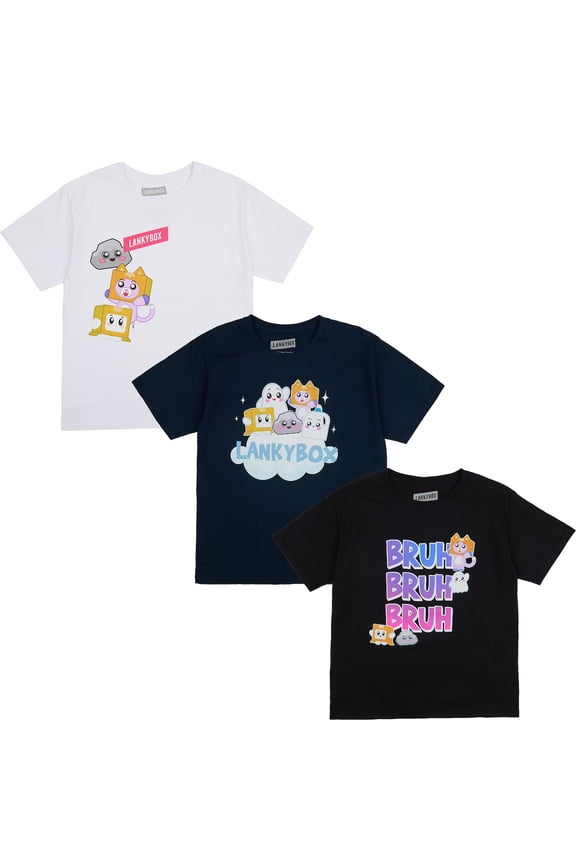 LankyBox Bruh Character Art 3-Pack Crew Neck Short Sleeve Toddler Boy's to Youth Boy's Boy's T-shirt Set  3T