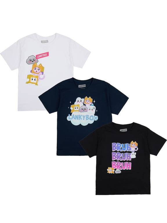 LankyBox Bruh Character Art 3-Pack Crew Neck Short Sleeve Toddler Boy's to Youth Boy's Boy's T-shirt Set Small