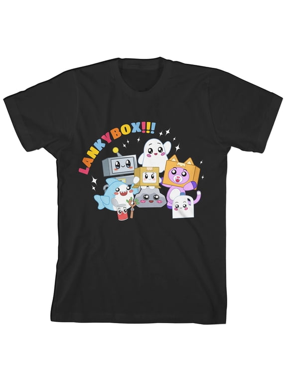 LankyBox Characters Having Fun Crew Neck Short Sleeve Boy's Black T-shirt-Medium