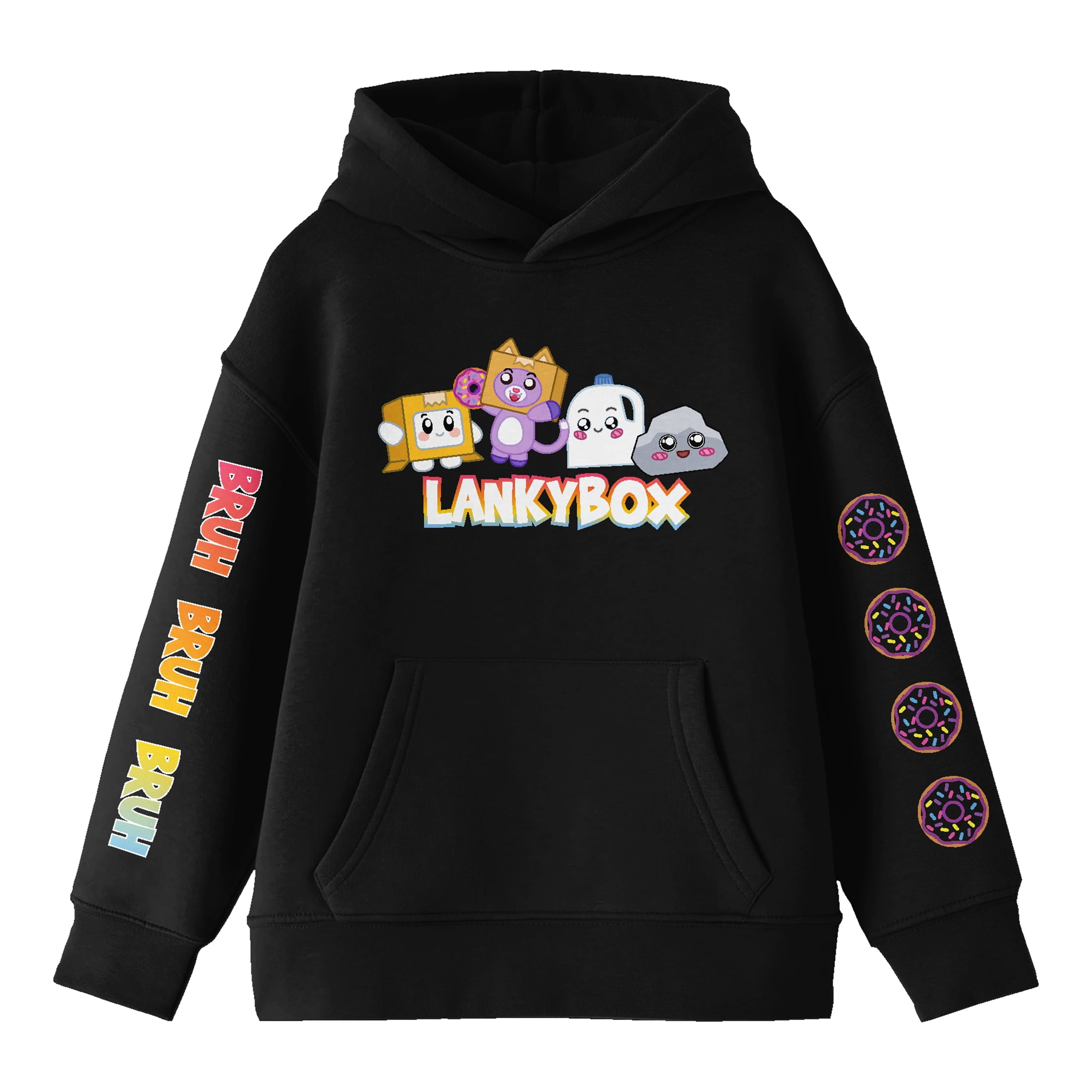 LankyBox Cute Characters Long Sleeve Youth Black Hooded Sweatshirt 