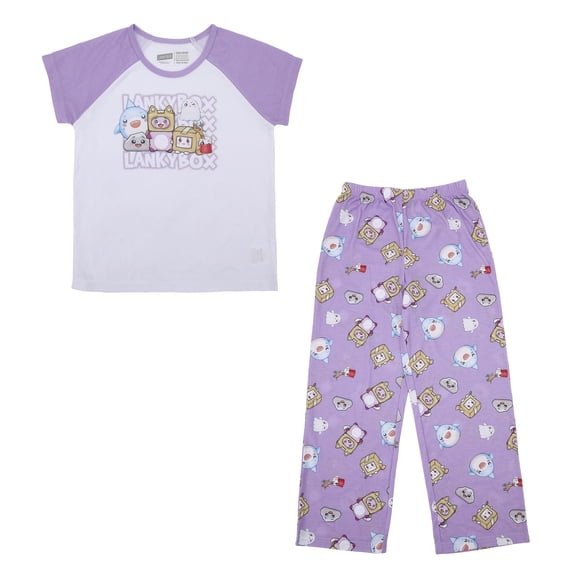 LankyBox Favorite Characters Youth Girl Raglan Tee & Sleep Pajama Pants Set-Large (10/12)