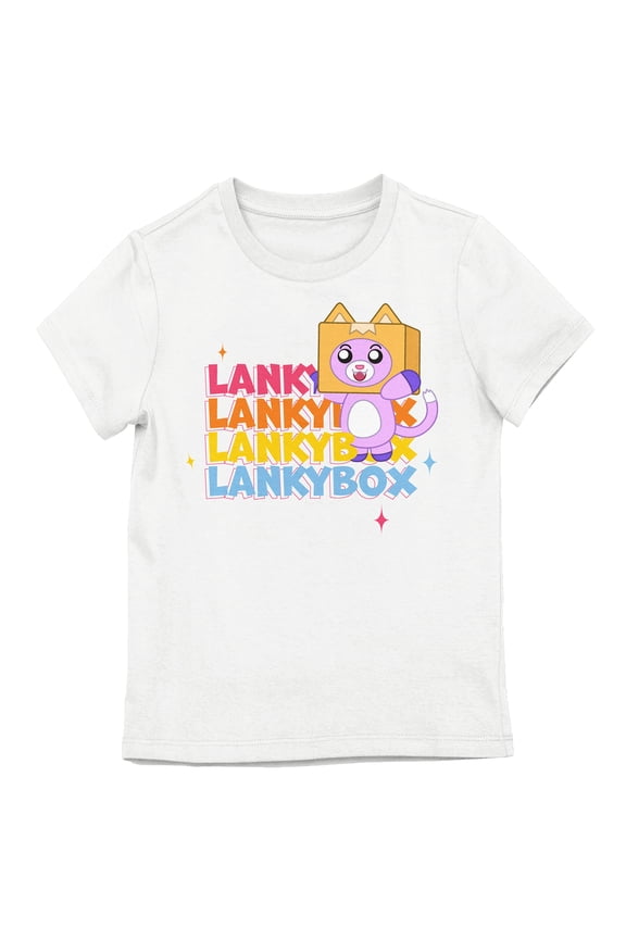 LankyBox Foxy Repeat Text Crew Neck Short Sleeve Youth Girl's White T-shirt-Large