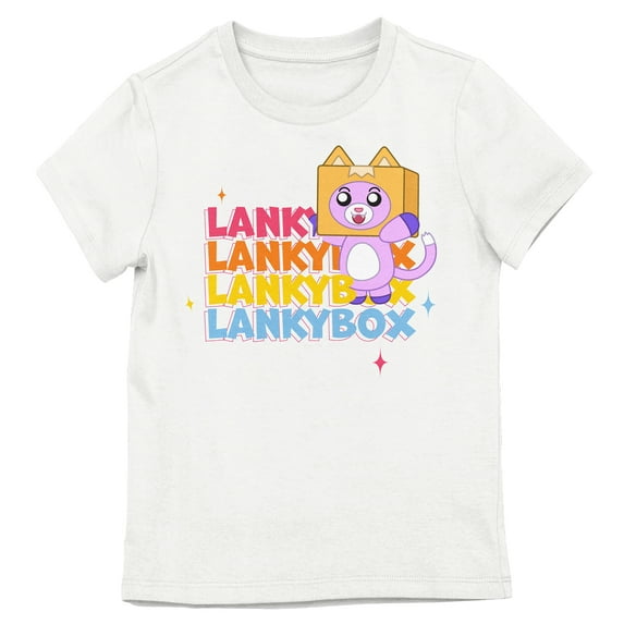 LankyBox Foxy Repeat Text Crew Neck Short Sleeve Youth Girl's White T-shirt-Medium