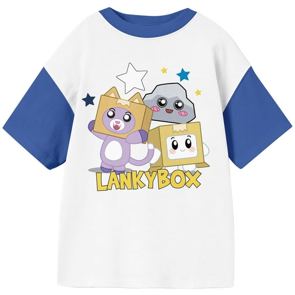 LankyBox Starry Character Group Shot Youth Blue & White Crew Neck Short Sleeve T-shirt-Medium