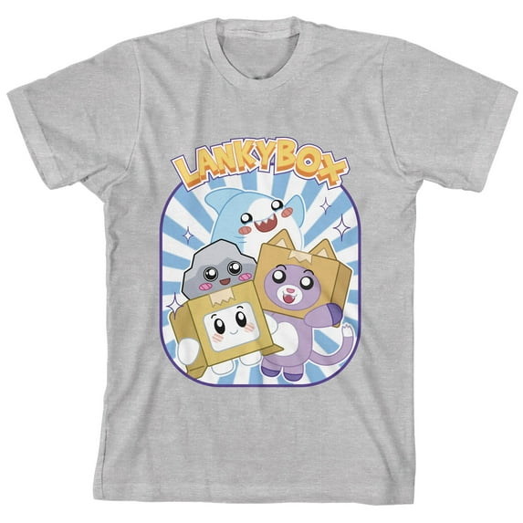 LankyBox Thicc Shark, Rocky, Boxy and Foxy Athletic Heather Boys Crew Neck Short Sleeve Tee-Medium