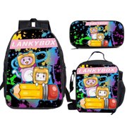 CANDY HEDY Lankybox Backpack Pencil Case Lunch Bag 3 Piece Set Cartoon Backpack Boys Girls Backpack Kids 3D Backpack