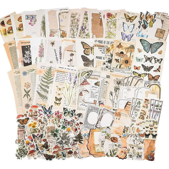 Lanmok Vintage Scrapbook Paper, 200 PCS Nature Junk Journal Stickers, Girls 12+