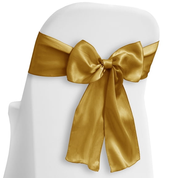 Lann's Linens - 10 Elegant Satin Wedding/Party Chair Cover Sashes/Bows - Ribbon Tie Back Sash - Gold