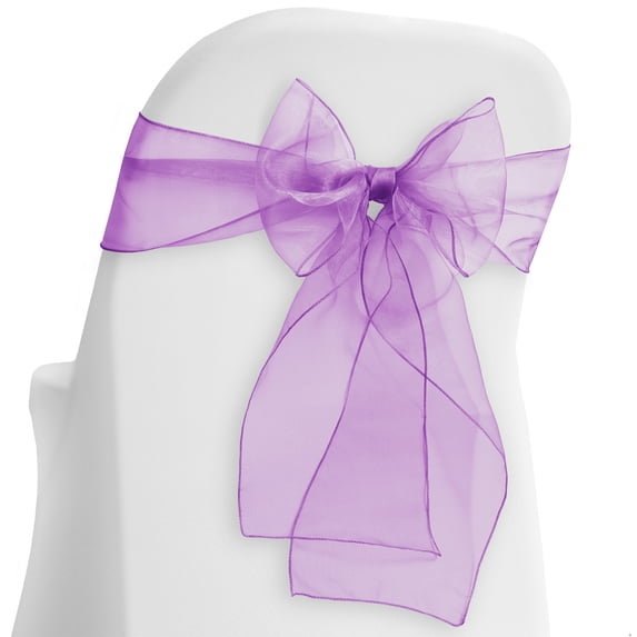 Lann's Linens - 100 Elegant Organza Wedding/Party Chair Cover Sashes/Bows - Ribbon Tie Back Sash - Purple
