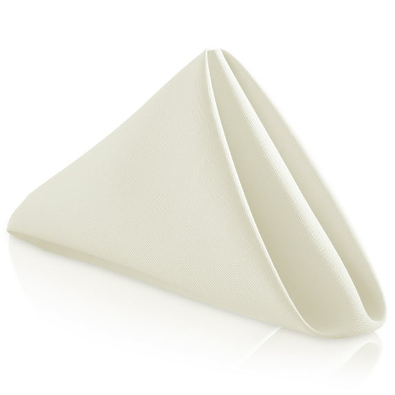 Lann's Linens Set of 12 Reusable Cloth Dinner Napkins, 17-inch Polyester Fabric Napkins for Holidays, Weddings and Events, Machine Washable, Ivory