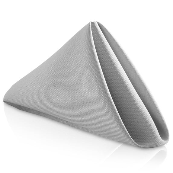 Lann's Linens Set of 12 Reusable Cloth Dinner Napkins, 20-in Polyester Fabric Napkins for Holidays, Weddings and Events, Machine Washable, Silver Gray