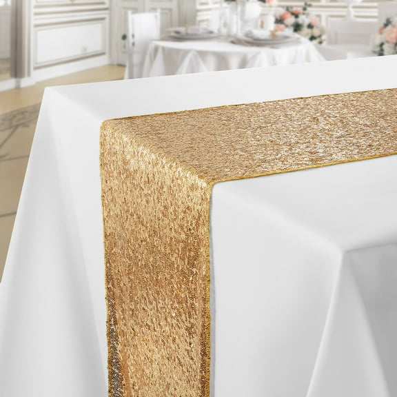 Lann's Linens 12" x 72" Gold Sequin Table Runner, Sparkly Tablecloth Cover for Wedding, Party, Banquet