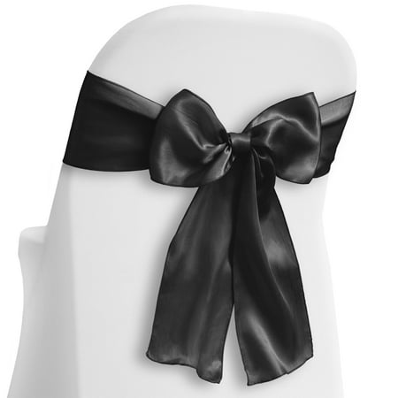 Lann's Linens - 30 Elegant Satin Wedding/Party Chair Cover Sashes/Bows - Ribbon Tie Back Sash - Black