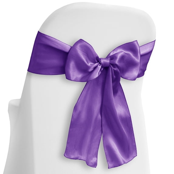 Lann's Linens - 30 Elegant Satin Wedding/Party Chair Cover Sashes/Bows - Ribbon Tie Back Sash - Purple