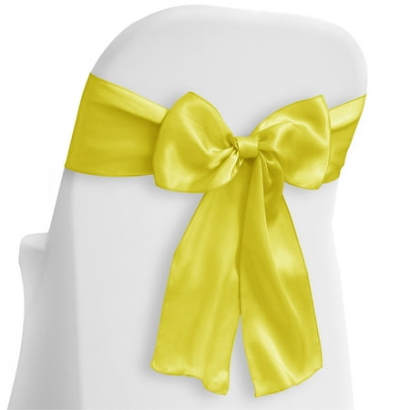 Lann's Linens - 30 Elegant Satin Wedding/Party Chair Cover Sashes/Bows - Ribbon Tie Back Sash - Yellow