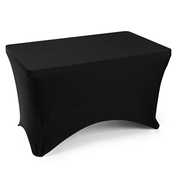 Lann's Linens 4' Fitted Spandex Tablecloth for 48" x 24" Rectangular Tables, Black